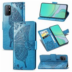 Embossing Mandala Flower Butterfly Leather Wallet Case for OnePlus 8T - Blue