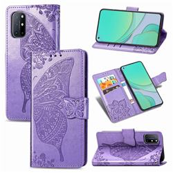 Embossing Mandala Flower Butterfly Leather Wallet Case for OnePlus 8T - Light Purple