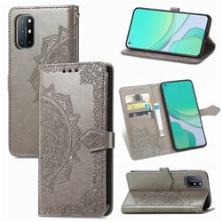 Embossing Imprint Mandala Flower Leather Wallet Case for OnePlus 8T - Gray