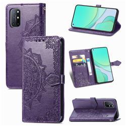 Embossing Imprint Mandala Flower Leather Wallet Case for OnePlus 8T - Purple