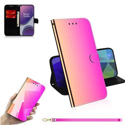 Shining Mirror Like Surface Leather Wallet Case for OnePlus 8T - Rainbow Gradient