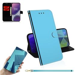Shining Mirror Like Surface Leather Wallet Case for OnePlus 8T - Blue