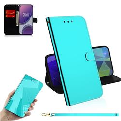 Shining Mirror Like Surface Leather Wallet Case for OnePlus 8T - Mint Green