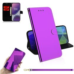 Shining Mirror Like Surface Leather Wallet Case for OnePlus 8T - Purple