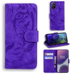 Intricate Embossing Tiger Face Leather Wallet Case for OnePlus 8T - Purple