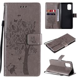Embossing Butterfly Tree Leather Wallet Case for OnePlus 8T - Grey