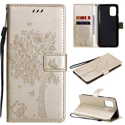 Embossing Butterfly Tree Leather Wallet Case for OnePlus 8T - Champagne