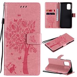 Embossing Butterfly Tree Leather Wallet Case for OnePlus 8T - Pink
