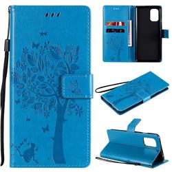 Embossing Butterfly Tree Leather Wallet Case for OnePlus 8T - Blue