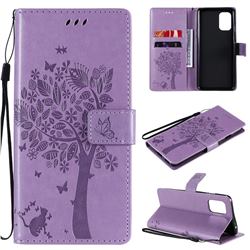 Embossing Butterfly Tree Leather Wallet Case for OnePlus 8T - Violet