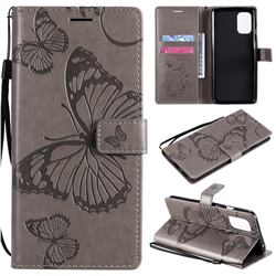 Embossing 3D Butterfly Leather Wallet Case for OnePlus 8T - Gray