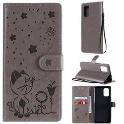 Embossing Bee and Cat Leather Wallet Case for OnePlus 8T - Gray