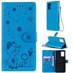 Embossing Bee and Cat Leather Wallet Case for OnePlus 8T - Blue