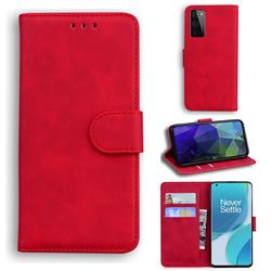 Retro Classic Skin Feel Leather Wallet Phone Case for OnePlus 9 - Red