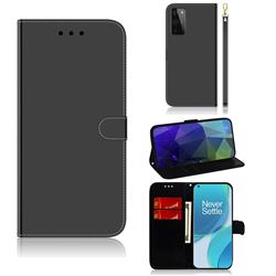 Shining Mirror Like Surface Leather Wallet Case for OnePlus 9 - Black
