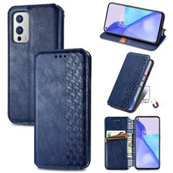 Ultra Slim Fashion Business Card Magnetic Automatic Suction Leather Flip Cover for OnePlus 9 - Dark Blue