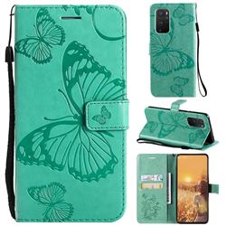 Embossing 3D Butterfly Leather Wallet Case for OnePlus 9 - Green