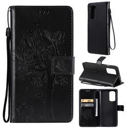 Embossing Butterfly Tree Leather Wallet Case for OnePlus 9 - Black