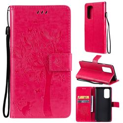Embossing Butterfly Tree Leather Wallet Case for OnePlus 9 - Rose