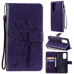 Embossing Butterfly Tree Leather Wallet Case for OnePlus 9 - Purple