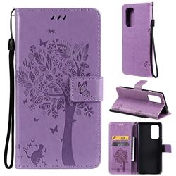 Embossing Butterfly Tree Leather Wallet Case for OnePlus 9 - Violet