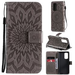 Embossing Sunflower Leather Wallet Case for OnePlus 9 - Gray