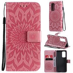 Embossing Sunflower Leather Wallet Case for OnePlus 9 - Pink