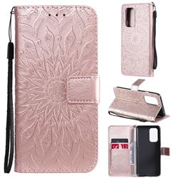 Embossing Sunflower Leather Wallet Case for OnePlus 9 - Rose Gold