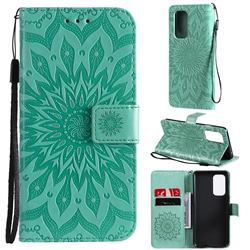 Embossing Sunflower Leather Wallet Case for OnePlus 9 - Green