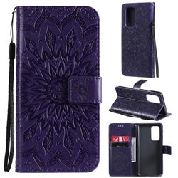 Embossing Sunflower Leather Wallet Case for OnePlus 9 - Purple