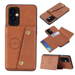 Retro Multifunction Card Slots Stand Leather Coated Phone Back Cover for OnePlus 9 - Brown