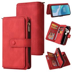 Luxury Multi-functional Zipper Wallet Leather Phone Case Cover for OnePlus 9 - Red