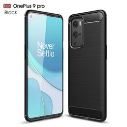 Luxury Carbon Fiber Brushed Wire Drawing Silicone TPU Back Cover for OnePlus 9 Pro - Black