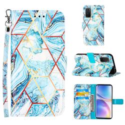 Lake Blue Stitching Color Marble Leather Wallet Case for OnePlus 9 Pro