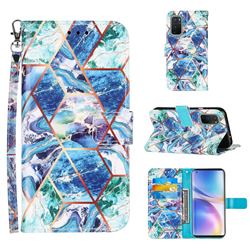 Green and Blue Stitching Color Marble Leather Wallet Case for OnePlus 9 Pro