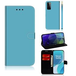 Shining Mirror Like Surface Leather Wallet Case for OnePlus 9 Pro - Blue