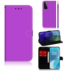 Shining Mirror Like Surface Leather Wallet Case for OnePlus 9 Pro - Purple