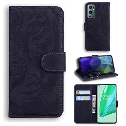 Intricate Embossing Tiger Face Leather Wallet Case for OnePlus 9 Pro - Black
