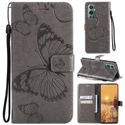 Embossing 3D Butterfly Leather Wallet Case for OnePlus 9 Pro - Gray