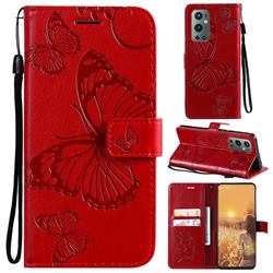 Embossing 3D Butterfly Leather Wallet Case for OnePlus 9 Pro - Red