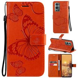 Embossing 3D Butterfly Leather Wallet Case for OnePlus 9 Pro - Orange