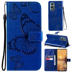 Embossing 3D Butterfly Leather Wallet Case for OnePlus 9 Pro - Blue