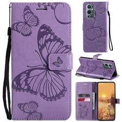 Embossing 3D Butterfly Leather Wallet Case for OnePlus 9 Pro - Purple