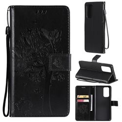 Embossing Butterfly Tree Leather Wallet Case for OnePlus 9 Pro - Black