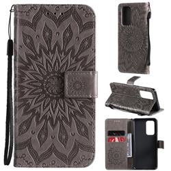 Embossing Sunflower Leather Wallet Case for OnePlus 9 Pro - Gray