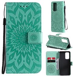 Embossing Sunflower Leather Wallet Case for OnePlus 9 Pro - Green