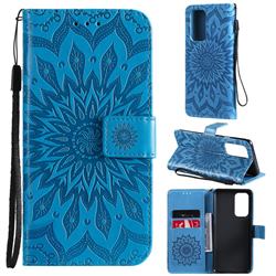Embossing Sunflower Leather Wallet Case for OnePlus 9 Pro - Blue
