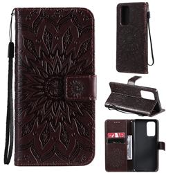 Embossing Sunflower Leather Wallet Case for OnePlus 9 Pro - Brown