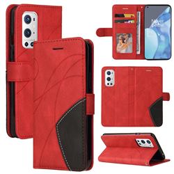 Luxury Two-color Stitching Leather Wallet Case Cover for OnePlus 9 Pro - Red
