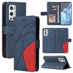 Luxury Two-color Stitching Leather Wallet Case Cover for OnePlus 9 Pro - Blue